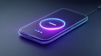A stylish smartphone with vibrant wireless charging indicator on a sleek surface.