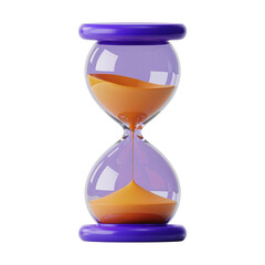 A 3D rendered hourglass with a modern, minimalist design isolated on transparent white background, clipping path