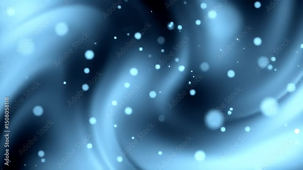 Poster Abstract Blue Swirls with Glowing Particles: Dynamic Motion Background