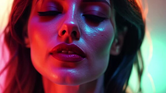 Light leak effect overlay pack creating vibrant, ethereal atmosphere around a woman with closed eyes and soft features, 4k Light Leak Effect Overlay Pack 24
