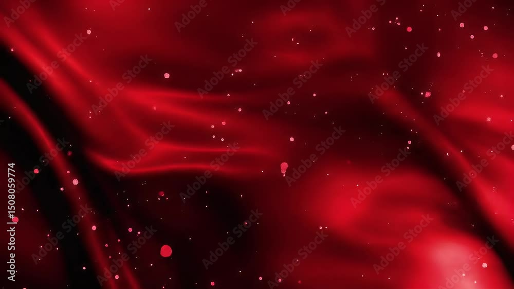 Poster crimson waves: abstract red motion background with glowing particles