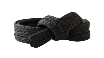 A martial arts black belt tied into a neat knot,Transparent background, PNG file
