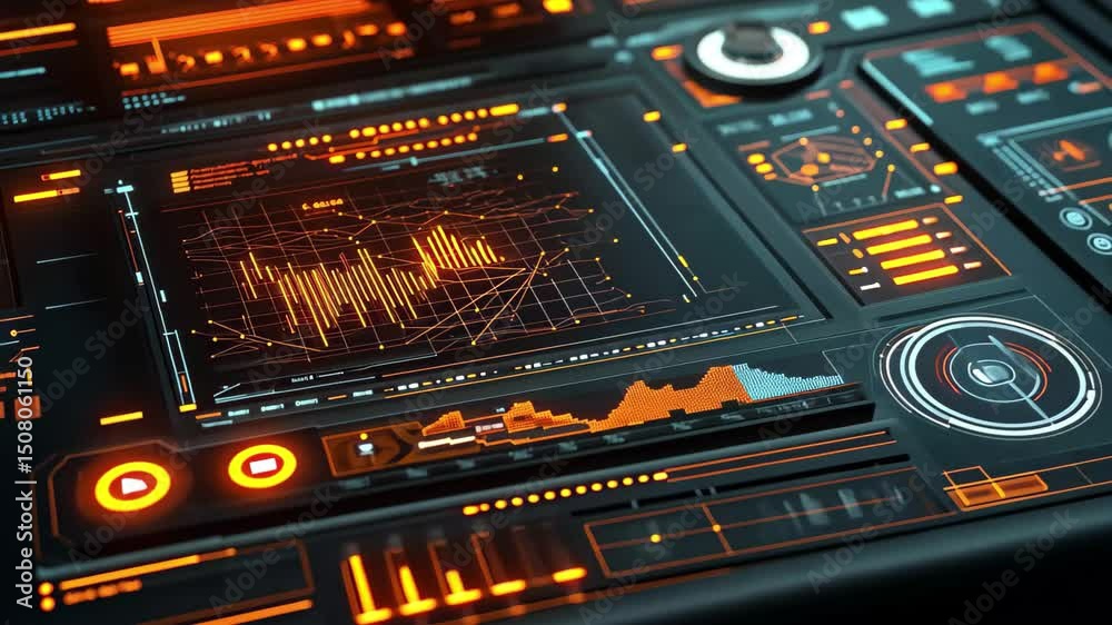 Poster futuristic data analysis and scanning interface showcasing vibrant digital analytics in an advanced 