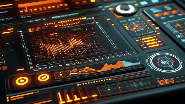 Futuristic data analysis and scanning interface showcasing vibrant digital analytics in an advanced setting, Futuristic data analysis and scanning over digital interface with graphs and maps - Powered by Adobe