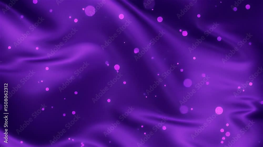 Poster purple silk drape with floating luminescent particles