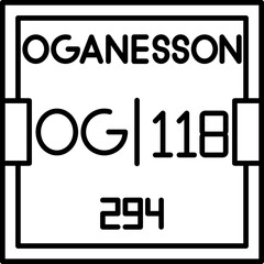 Oganesson (Og) vector icon, atomic number 118. Synthetic transactinide element named after Yuri Oganessian, perfect for advanced nuclear chemistry visuals, scientific education, and infographics