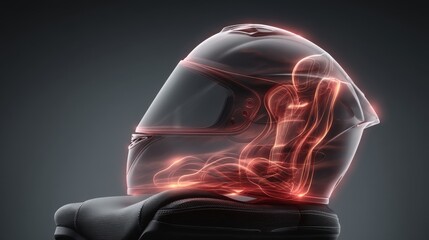 High-tech motorcycle helmet with glowing visualization of airflow dynamics.