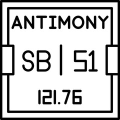 Vector icon of Antimony (Sb), atomic number 51, from the periodic table. Ideal for chemistry education, scientific presentations, and digital learning resources.