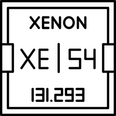 Vector representation of Xenon (Xe), atomic number 54, from the periodic table. Ideal for educational content, scientific diagrams, and chemistry tools.


