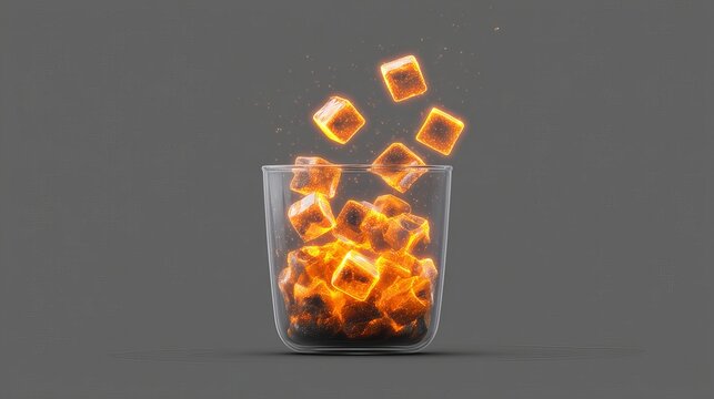 Glass with glowing ice cubes illustrating a fiery drink concept.