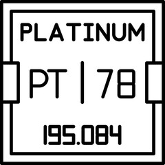 Platinum (Pt) vector icon, atomic number 78. Highly detailed element symbol for use in digital periodic tables, science diagrams, and chemistry learning visuals