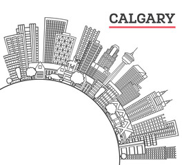 Outline Calgary Canada City Skyline with Modern Buildings and copy space Isolated on White. Illustration. Calgary Cityscape with Landmarks.