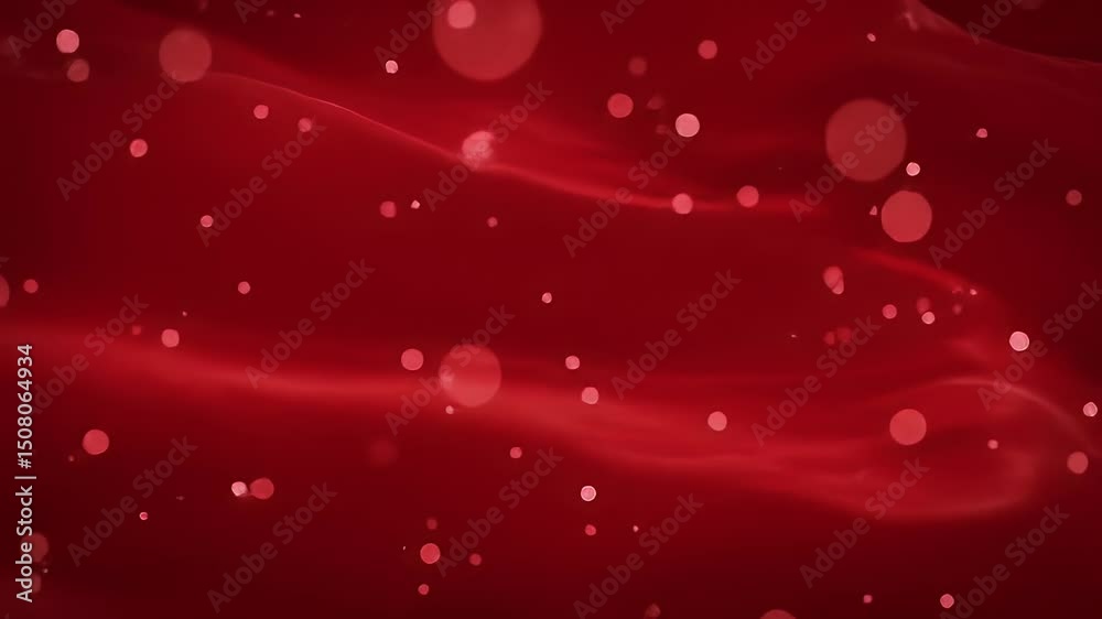 Poster crimson waves abstract motion background with glowing particles