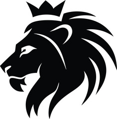 Fototapeta premium A black lion head wears a crown, exhibiting a strong and royal presence