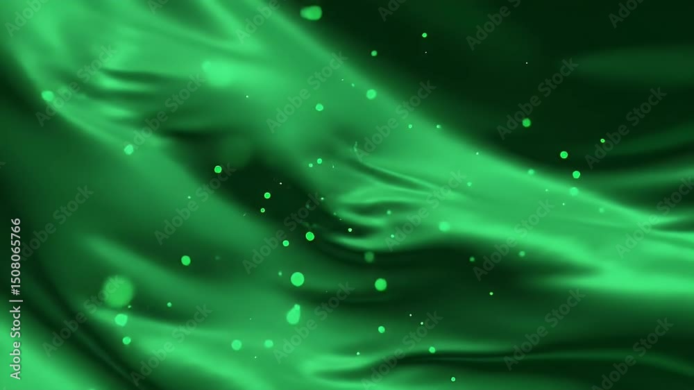 Poster emerald green abstract waves with floating particles