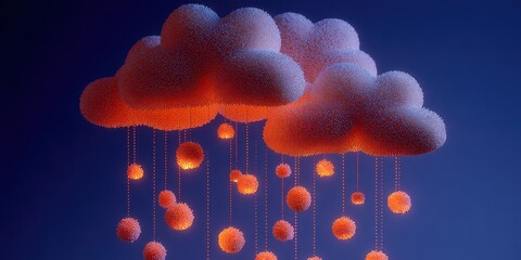 Glowing Cartoon Clouds with Hanging Droplets