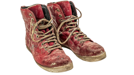 A pair of professional wrestling boots with laces undone, Transparent background, PNG file