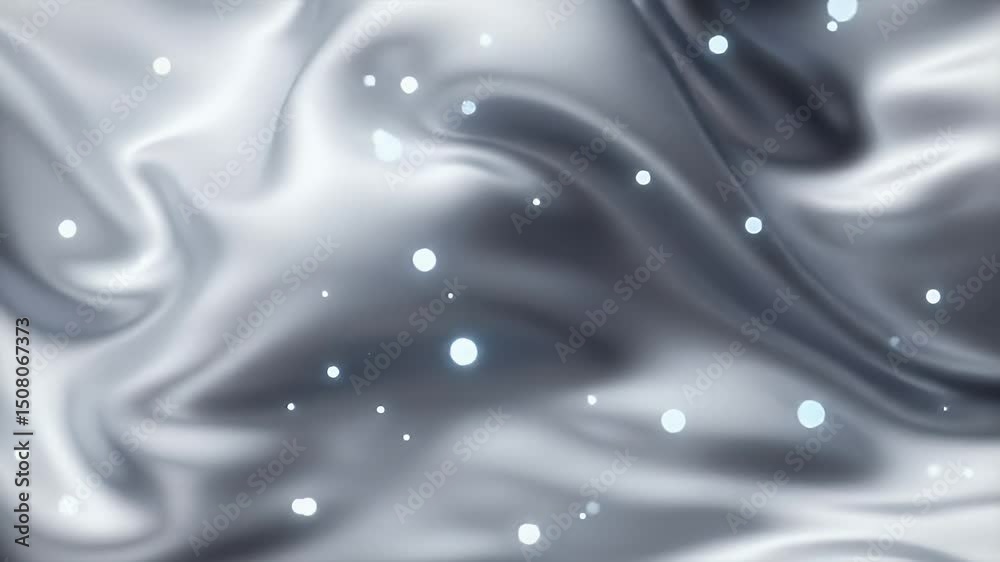 Poster silver liquid waves with glowing particles abstract motion background