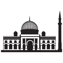 Taj Mahal vector silhouette showcases the iconic white marble mausoleum, a symbol of India's Mughal architecture and a renowned landmark in Agra, representing love and travel