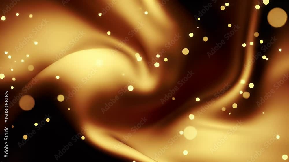 Poster golden swirling abstract motion background with glowing particles