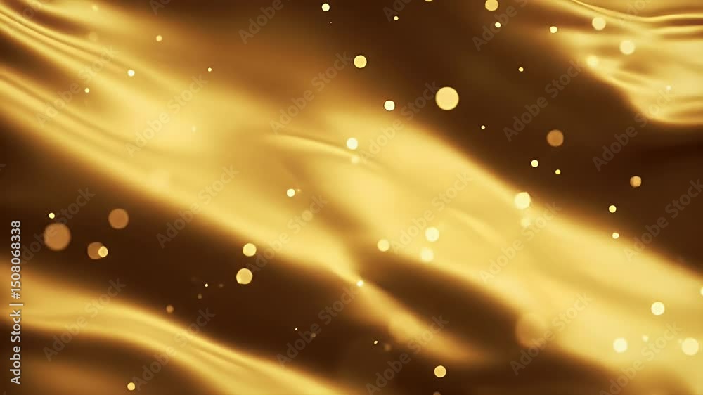 Poster golden waves abstract background with shimmering particles