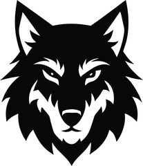 Obraz premium Isolated wolf head shows simplified fierce facial features in a black and white icon