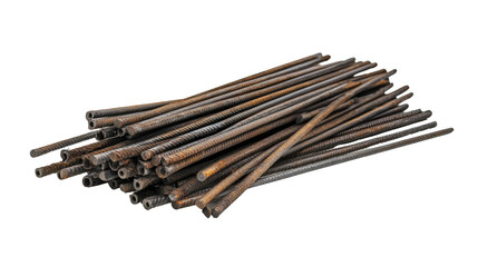 A pile of steel rebar rods for concrete reinforcement, Transparent background, PNG file