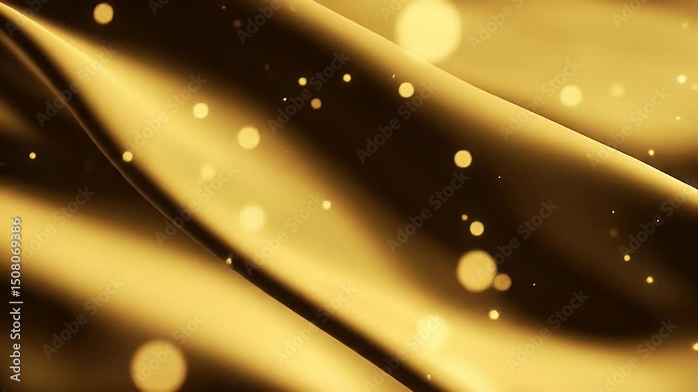 Poster golden silk waves with shimmering particles: abstract motion background