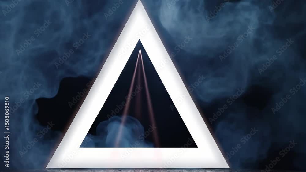 Poster Light rays create an abstract triangle in a mystical atmosphere with hazy background, Animation depicting light rays circling an abstract triangle