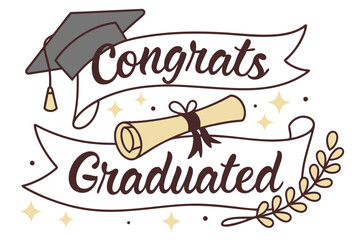 Class of 2025 Graduation Greeting Sign with Cap and Diploma   Handwritten Brush Lettering Vector

