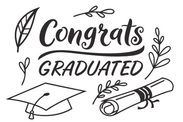 Class of 2025 Graduation Greeting Sign with Cap and Diploma   Handwritten Brush Lettering Vector

