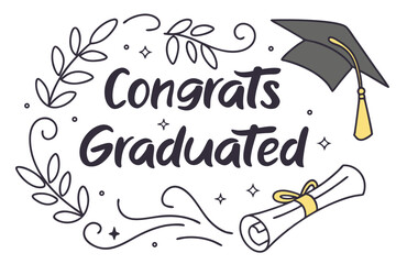 Class of 2025 Graduation Greeting Sign with Cap and Diploma   Handwritten Brush Lettering Vector


