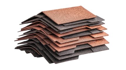 A pile of roof shingles stacked neatly, Transparent background, PNG file