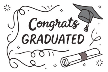 Class of 2025 Graduation Greeting Sign with Cap and Diploma   Handwritten Brush Lettering Vector

