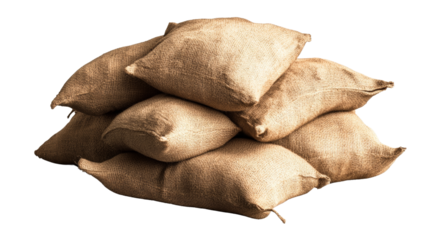 A pile of sandbags used for construction barriers, Transparent background, PNG file