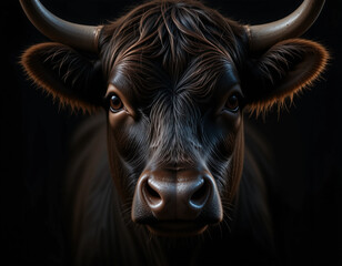 Close-Up Portrait of Wagyu Cow in Low Key Light