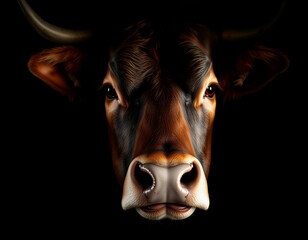 Close-Up Portrait of Wagyu Cow in Low Key Light