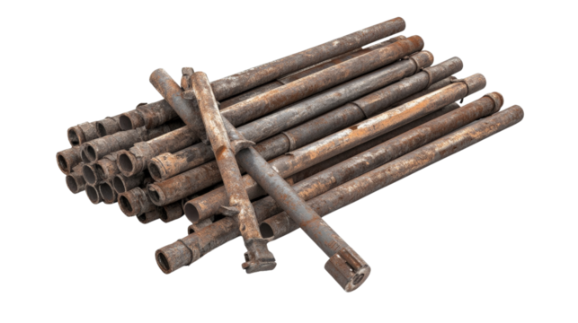 A pile of scaffolding pipes and connectors, Transparent background, PNG file