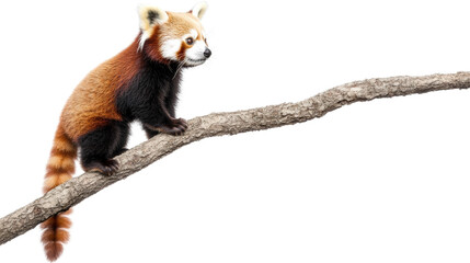 A playful red panda climbing a branch with a curious expression,Transparent background, PNG file