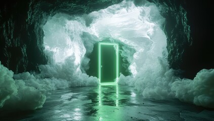 3d bright light glowing from an open door isolate3d on a black backgroun3d architectural design element modern minimal concept hope metaphor