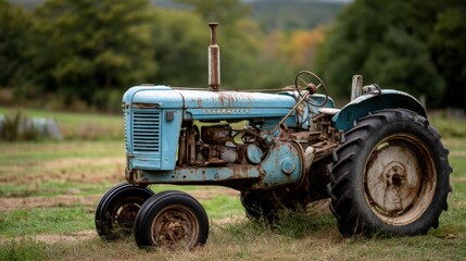 Obraz premium an old rusty tractor stands on a farm