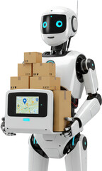 Futuristic Robot Courier Delivering Packages with GPS Navigation