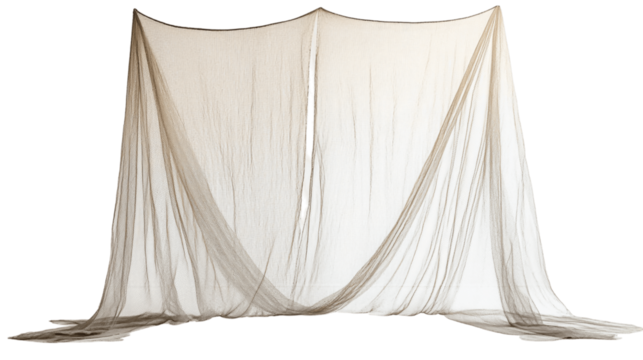 A high-resolution image of a single mosquito net, centered in the frame, white background --ar 16:9