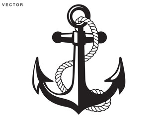 anchor with rope silhouette, anchor icon vector illustration design on white background