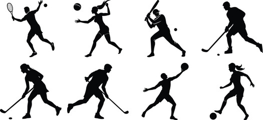 Set of vector silhouettes of people in sports. Human sports activities
