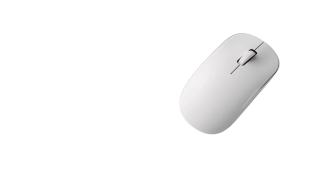 A high-resolution image of a single wireless mouse, centered in the frame, white background --ar 16:9