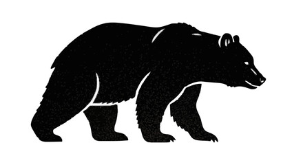 Obraz premium Silhouette of a black bear walking with its head turned to the right on a white background view