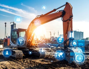 Construction excavator with digital overlays