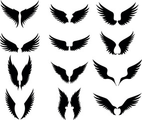 Black Angel Wings Silhouette Set Vector Illustration