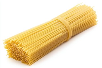 A bundle of dried spaghetti noodles.